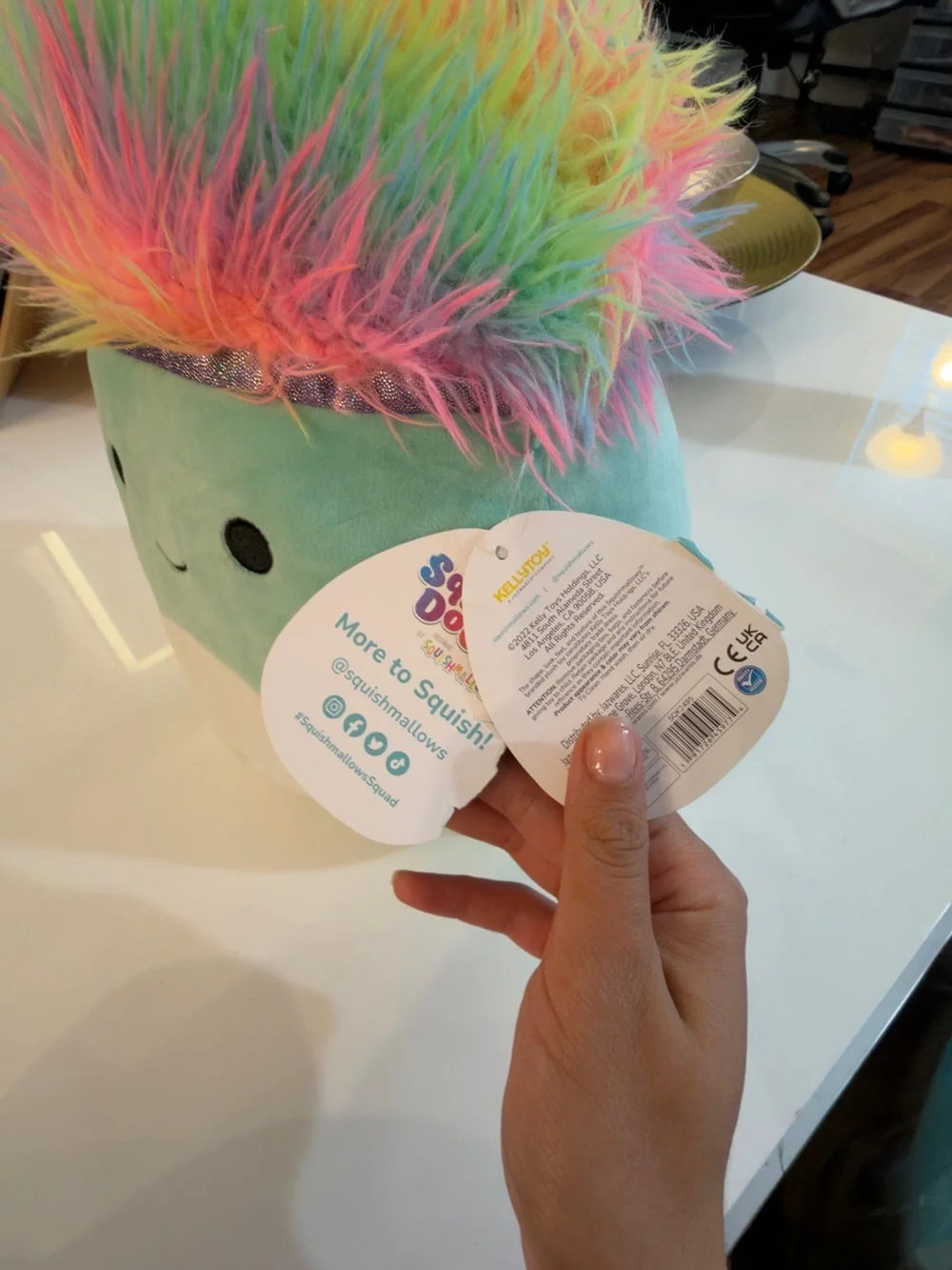 Squishmallows Squish-Doo Tyrus Mint Green Rainbow Hair Plush 12”